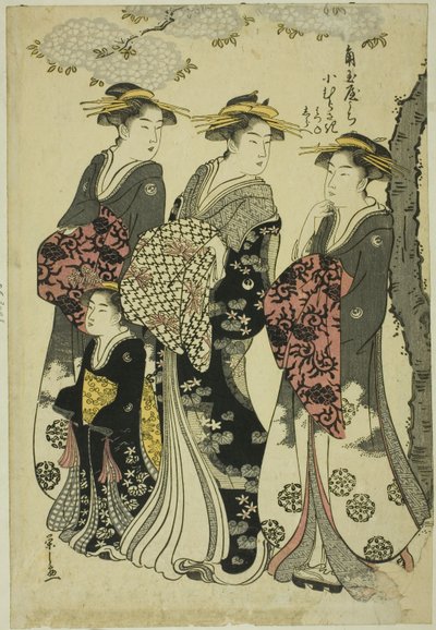 Komurasaki von der Kadotamaya mit den Begleitern Hatsune und Shirabe von Chobunsai Eishi
