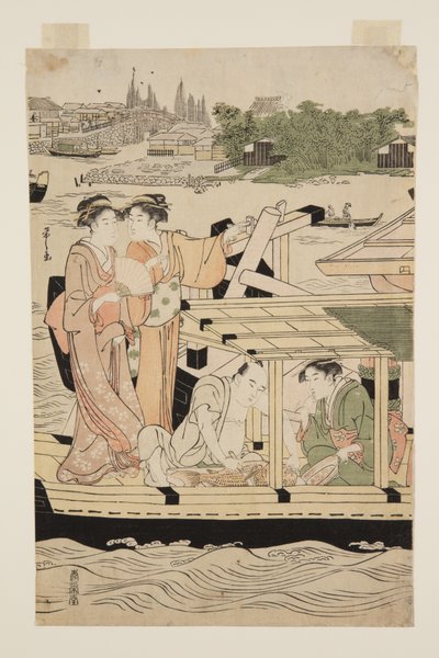 Vergnügungsboote auf dem Sumida-Fluss unter der Shin-ohashi-Brücke von Chobunsai Eishi