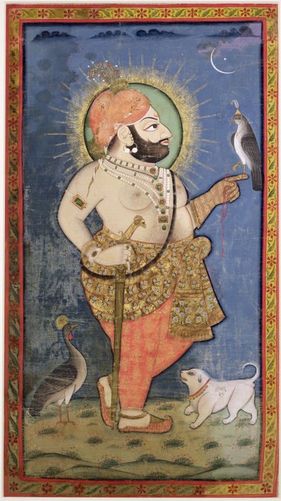 Maharana Bhim Singh von Mewar mit einem Falken, Udaipur (Mewar) Rajasthan, ca. 1805 von Chokha