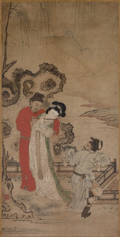 Kaiser Minghuang lehrt Yang Gueifei Flöte zu spielen von Choryusai