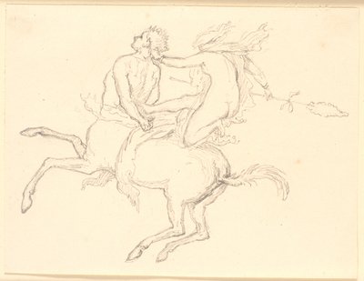 Bacchantin sitzt auf dem Rücken eines gefesselten Kentauren. Pompejanisches Motiv von Christen Købke