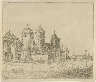 Ansicht eines Schlosses mit Wassergraben von Christiaan Friedrich Ruppe