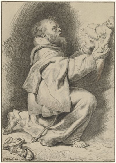 Der heilige Franziskus von Assisi empfängt das Christuskind von Maria von Christiaan Josi