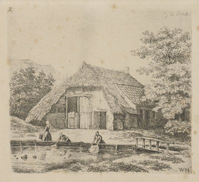 Drei Frauen beim Wäschewaschen in Beek von Christiaan Wilhelmus Moorrees