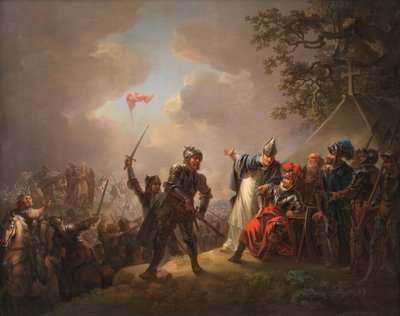 Die Legende der dänischen Flagge. Der Dannebrog fällt während der Schlacht von Lyndanise vom Himmel, 18 von Christian August Lorentzen