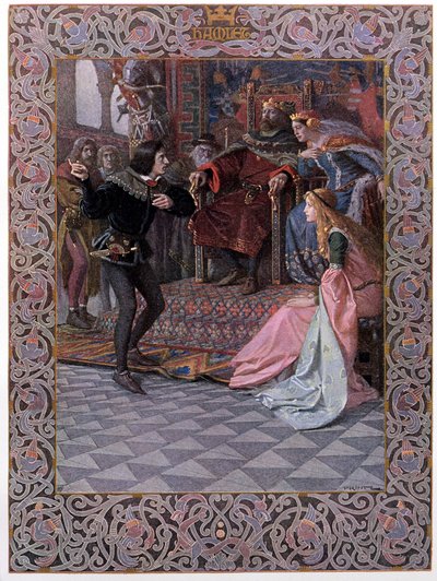 Hamlet vor König Claudius, Königin Gertrude und Ophelia, Szene aus 