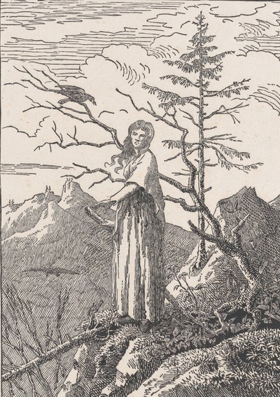 Frau mit einem Raben am Abgrund von Christian Friedrich