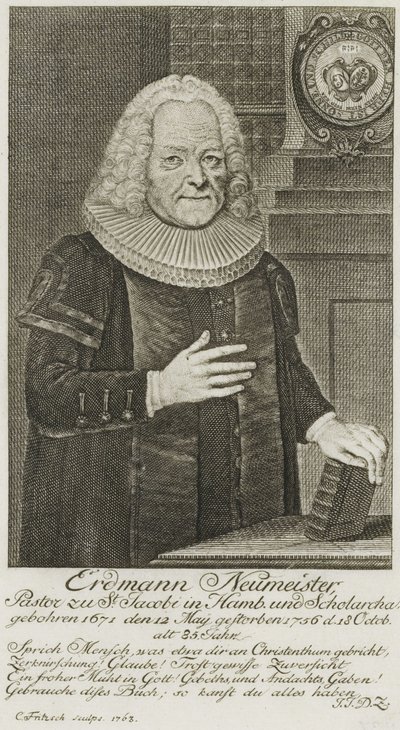 PPN663946751 Erdmann Neumeister, Pastor zu St. Jacobi in Hamb. und Scholarcha. (1763) von Christian Fritzsch