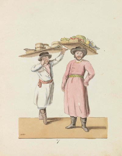 Obsthändler und Bauer verkaufen Käse und Hering aus der Serie Die St. Petersburg..., 1799 von Christian Gottfried Heinrich Geissler
