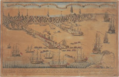 Ansicht eines Teils der Stadt Boston in Neuengland und britische Kriegsschiffe, die ihre Truppen landen! von Christian Remick