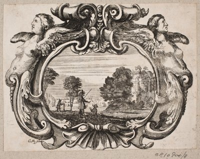 Emblem mit einem Mann, der einem Hund Kunststücke beibringt von Christian Rothgiesser