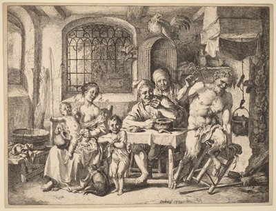 Ein Satyr besucht eine Bauernfamilie von Christian Wilhelm Ernst Dietrich