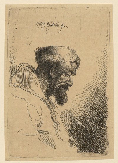 Brustbild eines Franziskaners mit gesenktem Haupt, im Profil nach rechts von Christian Wilhelm Ernst Dietrich