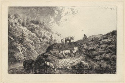 Eine Tierherde am Fluss [Die zur Tränke getriebenen Ochsen] von Christian Wilhelm Ernst Dietrich