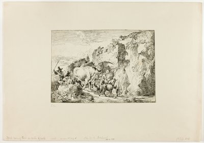 Herde, die durch einen Felsbogen kommt von Christian Wilhelm Ernst Dietrich
