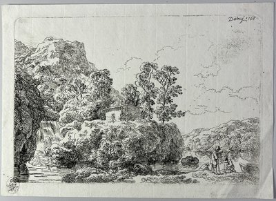 Die Hütte auf einem Felsen in der Nähe eines Baches von Christian Wilhelm Ernst Dietrich