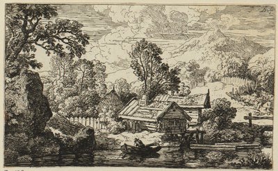 Zwei Holzhäuser am Wasser von Christian Wilhelm Ernst Dietrich