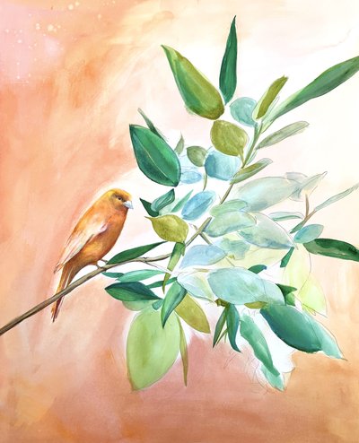Orangener Vogel auf Ast von Christine Lindstrom