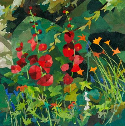 Cornerways Garten mit Stockrosen von Christine McKechnie