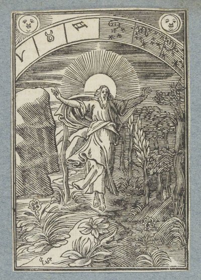 Vierter Schöpfungstag: Schaffung von Sonne, Mond und Sternen von Christoffel van Sichem (II)