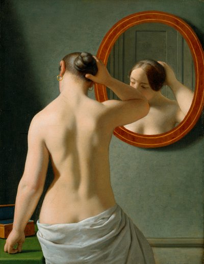 Eine nackte Frau, die sich vor einem Spiegel die Haare macht von Christoffer Wilhelm Eckersberg