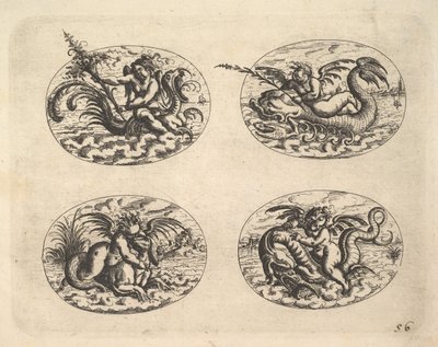 Vier Ovale mit Genien, Platten aus dem Neue Grotessken Buch von Christoph Jamnitzer