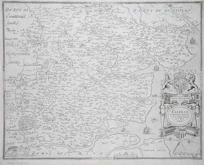 Karte von Essex, graviert von William Web, veröffentlicht 1645 von Christopher (after) Saxton