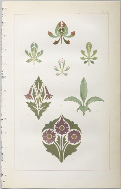 Die Kunst des dekorativen Designs: mit einem Anhang, der die Stunden des Tages angibt, zu denen Blumen öffnen, veröffentlicht von Day & Son, London, 1862 von Christopher Dresser