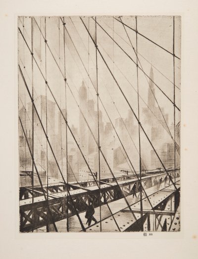 Blick durch die Brooklyn Bridge, veröffentlicht 1921 von Christopher Richard Wynne Nevinson