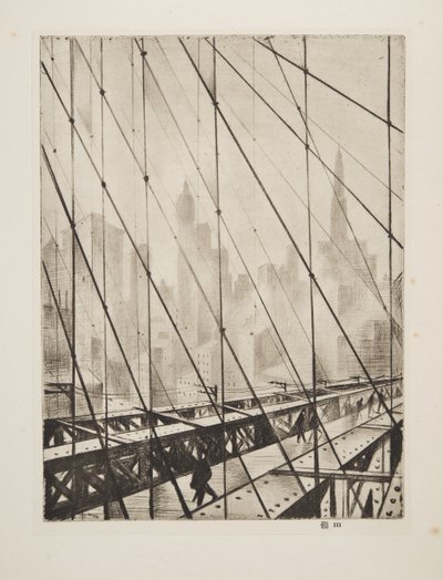Durch die Brooklyn Bridge schauen, veröffentlicht 1921 von Christopher Richard Wynne Nevinson