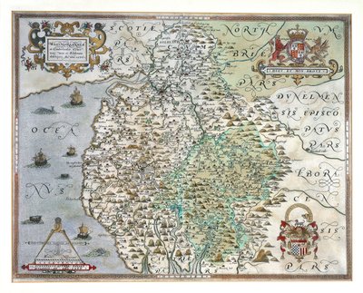 Eine Karte von Westmorland und Cumberland, 1576 von Christopher Saxton