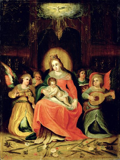 Die Jungfrau Maria mit Kind und musizierenden Engeln von Circle of Frans Francken the Younger