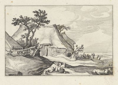 Bauernhof und Hirte mit Schafen und Ziege (Landschaften mit Bauernhöfen) von Claes Jansz. Visscher (II)