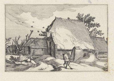 Bauernhof und Mann mit zwei Eimern von Claes Jansz. Visscher (II)