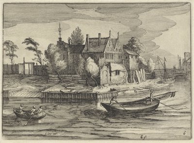 Boote bei einem Landgut (Holländische Landschaften, Amaeniores Aliquot Regiunculae) von Claes Jansz. Visscher (II)
