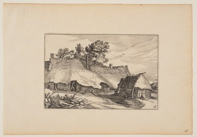 Ein Bauernhof, Mann in der Tür, aus Landschaften von Claes Jansz. Visscher