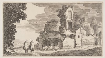 Ruinen entlang einer Straße, aus Landschaften (Playsante Lantschappen) von Claes Jansz. Visscher II
