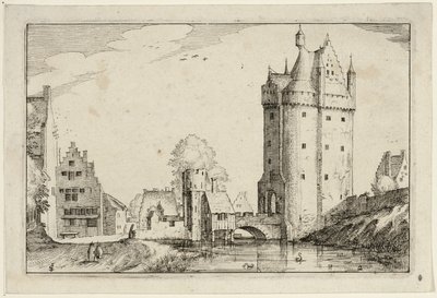 Stadttor, Platte zwei nach Bilder von Bauernhöfen, Landhäusern und rustikalen Dörfern (Praediorum villarum et rusticarum casularum icones) von Claes Jansz. Visscher II