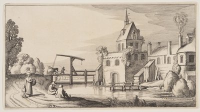Dorf an einem Fluss, aus Landschaften (Playsante Lantschappen) von Claes Jansz. Visscher II