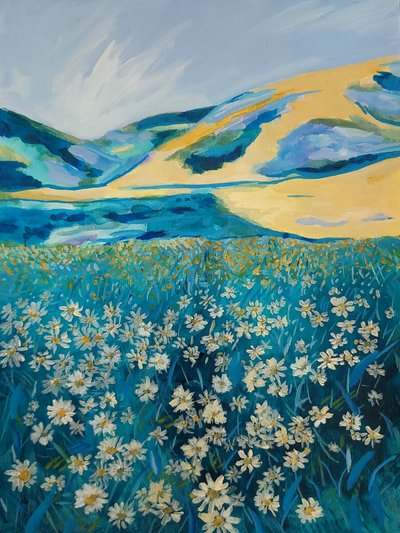 Goldene Hügel Gänseblümchenfeld von Claire Whitehead