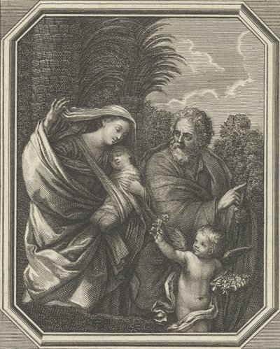 Die Flucht nach Ägypten, die heilige Familie geht mit dem jungen Johannes dem Täufer, ca. 1720-86 von Claude Augustin Duflos