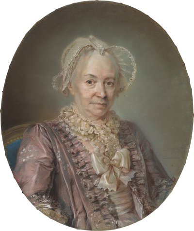 Eine ältere Dame in einem mauvefarbenen Seidenkleid von Claude Bornet