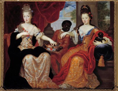 Porträts von Mademoiselle de Blois und Mademoiselle de Nantes mit ihrem schwarzen Diener von Claude Francois Vignon