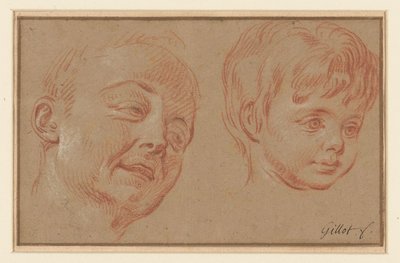 Skizze von zwei Köpfen von Claude Gillot (possibly)