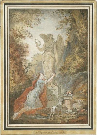 Ein Künstler, der eine Statue der Tugend verehrt von Claude Jean Baptiste Hoin