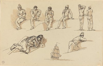 Acht Studien von Figuren und ein Schiff auf See von Claude Joseph Vernet