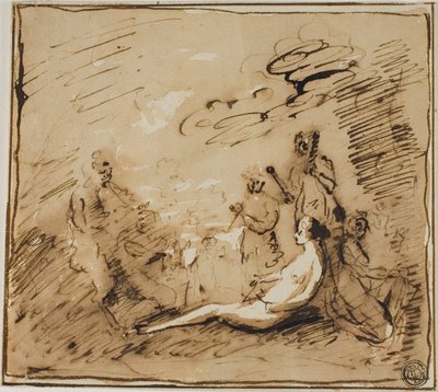 Nymphen und Satyrn spielen Musikinstrumente von Claude Lorrain
