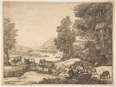 Hirte und Hirtin im Gespräch in einer Landschaft, ca. 1651 von Claude Lorrain