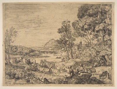 Hirte und Hirtin im Gespräch in einer Landschaft von Claude Lorrain