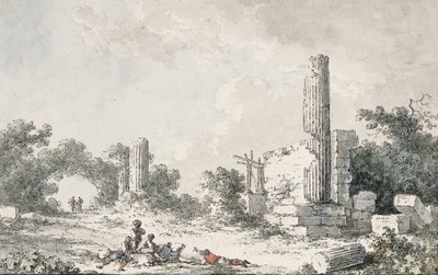Die Ruinen des Tempels von Kastor und Pollux, Agrigent, mit Künstlern beim Skizzieren von Claude Louis Chatelet